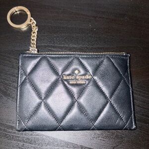 kate spade Quilted Black Leather Key & Card Pouch with Gold Hardware